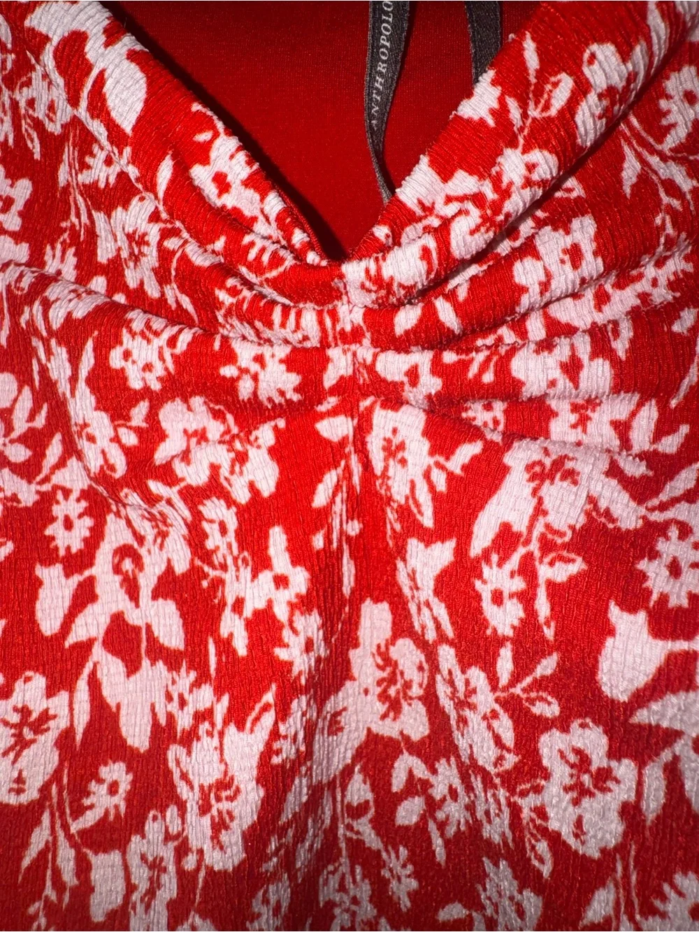 Anthropologie Red White Floral Square-Neck Puff Sleeve Blouse